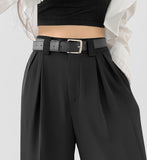 Two Pin Tuck Belt Set Wide Slacks Pants