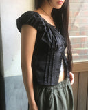 Serna Pintuck Button Short Sleeve Blouse