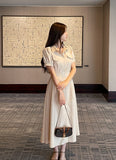 Kazz Shirt Collar Puff Sleeve Long One Piece (Belt Set)