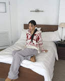 Shuong Rabbit Heart Fur Bells Hood Knit Zip-up