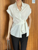 Pale Ribbon Wrap Collar Shirt Blouse