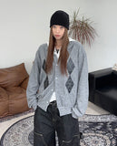 Scent Leather Patch Argyle Cardigan