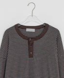 [Unisex] Kitby Striped Henley Neck Long Sleeve Tee