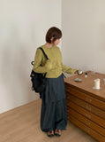 [BAONHAUS] Dendoru Ribbon Dot Raw Denim Pleats Wrap Skirt