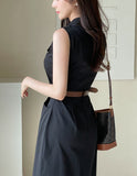 Latte Pocket Collar Sleeveless One Piece (Belt Set)