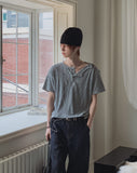 Nebi Shoulder Snap Henley Neck Short Sleeve T-shirt
