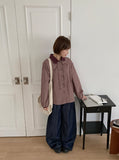 [BAONHAUS] Salo Ribbon Color Matching Check Collar Shirt