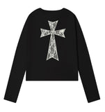 LACE BACK CROSS U-Neck Long Sleeve