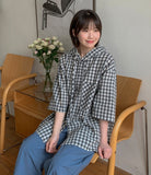 [unisex] Kanbilli Check Over Hooded Short Sleeve Shirt