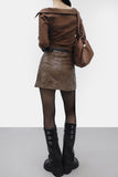 Tainna Crack Leather Skirt (Belt Set)