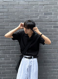 Collar Henry Neck Boonto Short Sleeve T-shirt