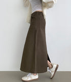 H-line Loose Back Slit Cotton Long Skirt