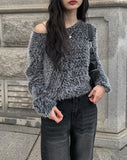 Eti Two Button Black Denim Wide Pants