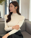 Ellow Half Neck Shirred Ribbed Knit
