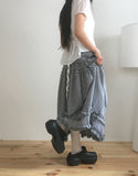 Leyou Frill Tiered Banding Long Skirt
