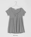 Nahills Shirring Short Sleeve Layered Ribbon Ribbed Tee