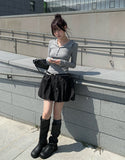 Obik Shirring Biker Buckle Long Boots