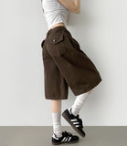 Folding Pin Tuck Back Pocket Bermuda Shorts Cotton Pants