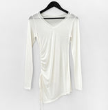 Lanta See-Through Shirred V-neck Tee