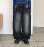 Monyo Cat Washing Wide Balloon Bijo Denim Pants