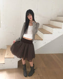 Nilla cut-out round neck button long-sleeved cardigan