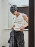 Fringe side line muscle fit ribbed sleeveless