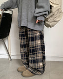 Benhi Hairy Wool Banding Check Wide Pants