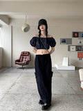Minen Denim Off Shoulder Cropped Short Sleeve Blouse