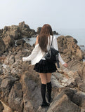 Dou Lace Tiered Banding Mini Skirt
