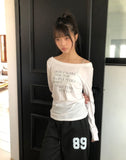 Dokken Lettering See-through Off-shoulder Long Sleeve T-shirt