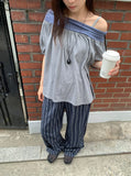 [BAONHAUS] Motren Stripe Linen Banding Pants