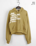 Online Y2K lettering semi crop long sleeve hooded T-shirt