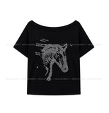 Nity Horse Printed One-Shoulder Short Sleeve