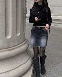 Medal Washing Denim Mini Skirt