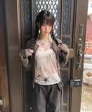 Dubi Flower Mesh See-through Long Sleeve T-shirt