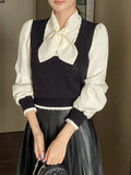 Duren Combination Knit Vest Tie Blouse