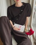Bock Diagonal Button Linen Cardigan