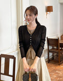 Hennua Half-Button See-Through Ribbed Cardigan