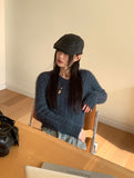 Gwen Cable V-neck Angora Knit