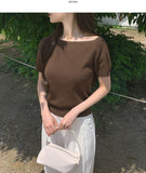 Feminine Cap Sleeves Unbalanced One-Off Short Sleeve Knit