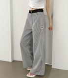 Stripe Heart Embroidery Patch Avant Wide Fit Pants