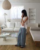 Pookie Linen Stripe Banding Wide Long Pants