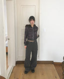 [Brushed Lining] Racquel Camo Military Fur Two-Way Hood Zip-Up