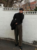 Khaki Brown Corduroy Semi-Wide Pants