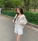 See-through High-Neck Lovely Frill Crop Summer Windbreaker