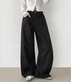 2way Cotton Snap Button Folding Waist Adjustment Mega Wide Fit Cotton Pants