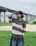 [Unisex] Minke Boucle Stripe Collar Short Sleeve Knit