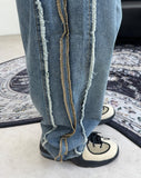 Raed cutting track denim pants