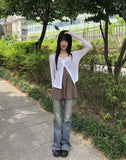 Deepin high waist hip pocket boot cut washed denim pants