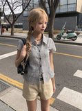 Chori Small Check Shirring Pintuck Puff Short Sleeve Shirt